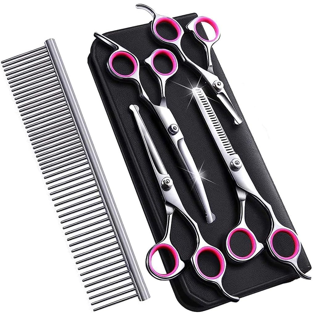 Qpets Dog Grooming Kit 5 Pack, Stainless Steel Dog Trimmer Kit, Pet Grooming Scissors Set with Grooming Comb, Cutting Scissors Thinning Shear Curved Scissors, Grooming Hair for Small Large Dog Cat Qpets Dog Grooming Kit 5 Pack, Stainless Steel Dog Trimmer Kit, Pet Grooming Scissors Set with Grooming Comb, Cutting Scissors Thinning Shear Curved Scissors, Grooming Hair for Small Large Dog Cat